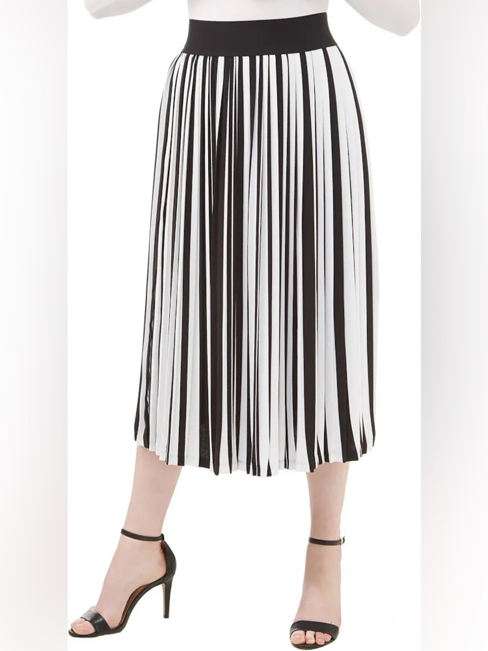 Peter Nygard Black and White Stripe Midi Skirt Size M
